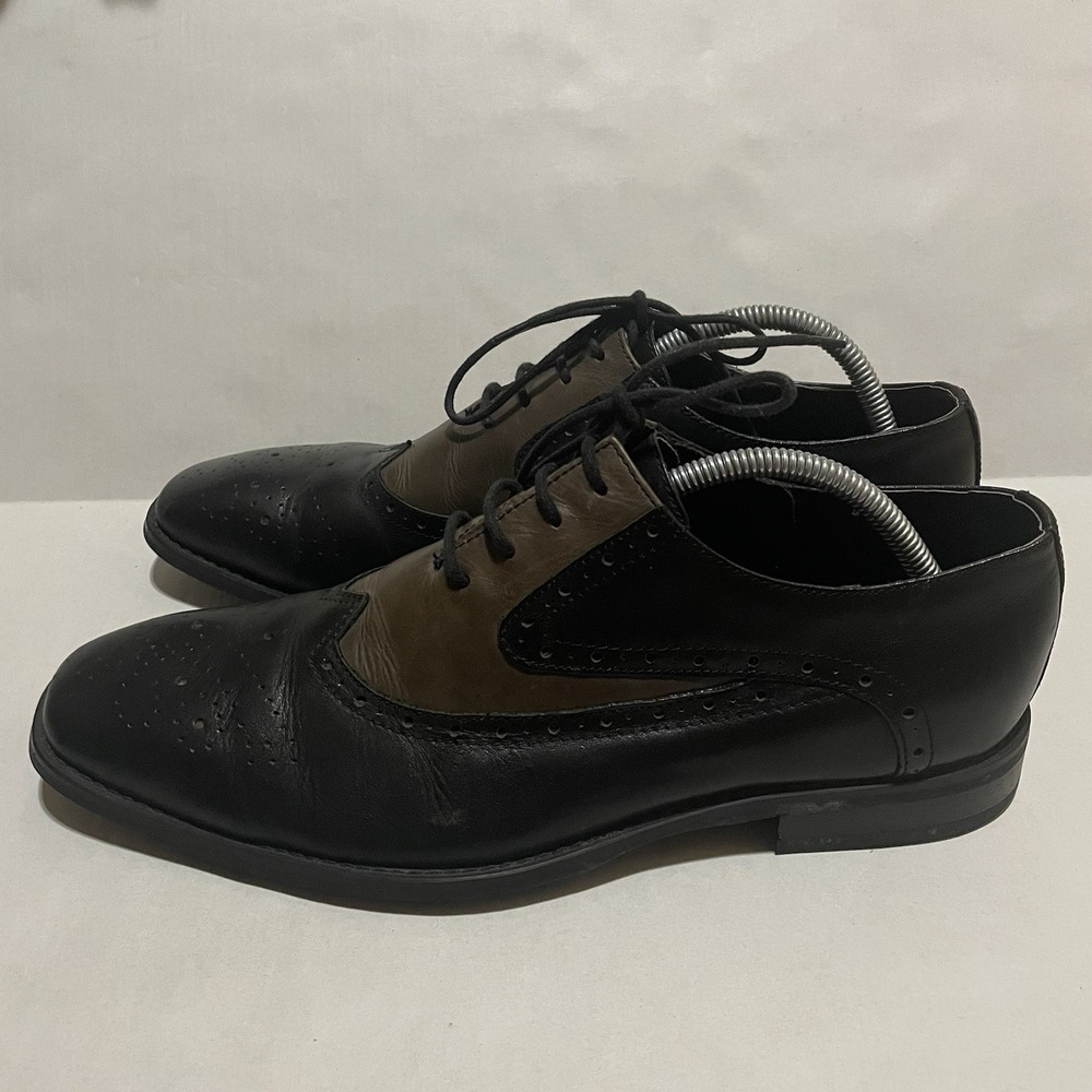 Robert Wayne Dress Shoes Mens 11 D Oxford Brown Black Leather‎ Lace-Up Cap Toe